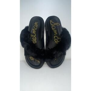 Sam Edelman Bianca Sz 6 Black Faux Fur Platform Slides Slippers Sandals